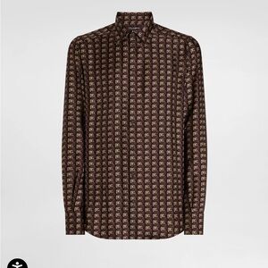 Dolce & Gabbana Brown Patterned Button Down Shirt. Printed silk twill martini.